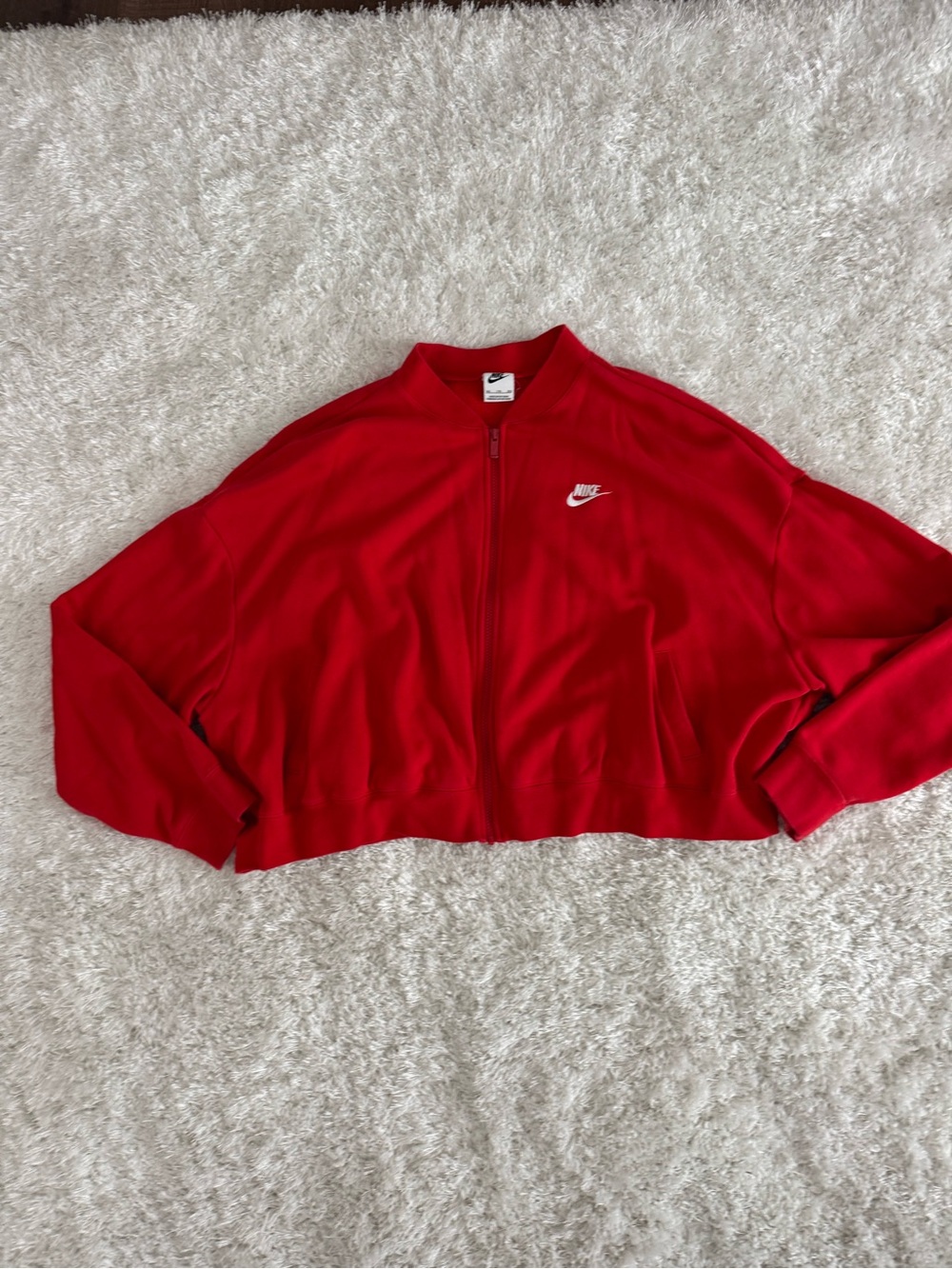 Nike Red Cropped Track Jacket with White Swoosh